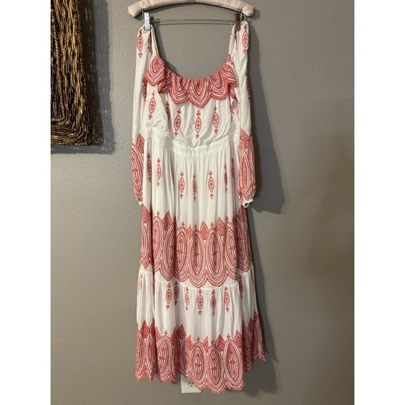 Marie Oliver Maxi Dress S Small White Red Embroidered Colorful Smocked - Picture 15 of 16